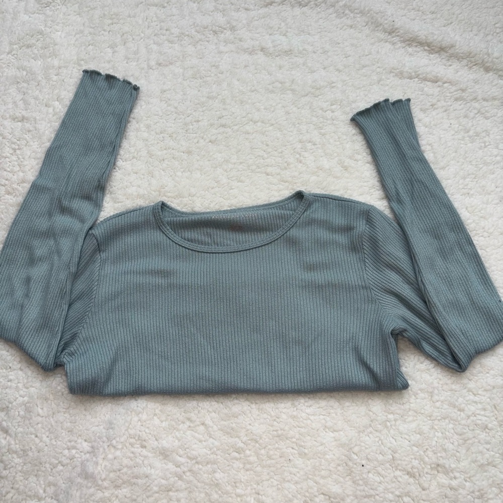 American Eagle Teal Ribbed Long Sleeve Crop Top